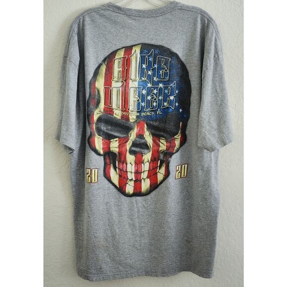 T-SHIRT-DAYTONA BEACH BIKE WEEK 2020-Flag Skull-Gray-MEN'S XL - Picture 2 of 12